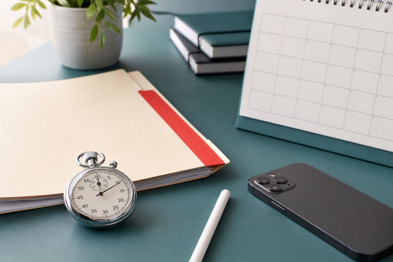 Traduction express : horloge et dossiers prioritaires sur un bureau moderne pour un délai urgent