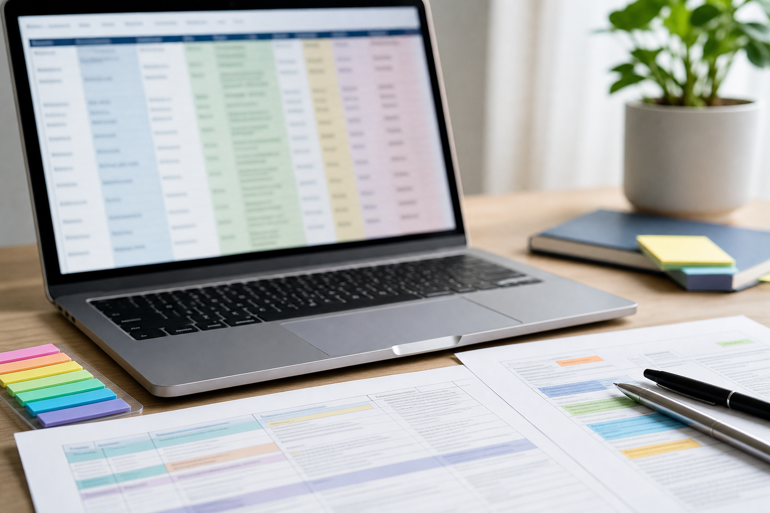 Glossaire multilingue : classeur a onglets et documents de terminologie sur un bureau moderne