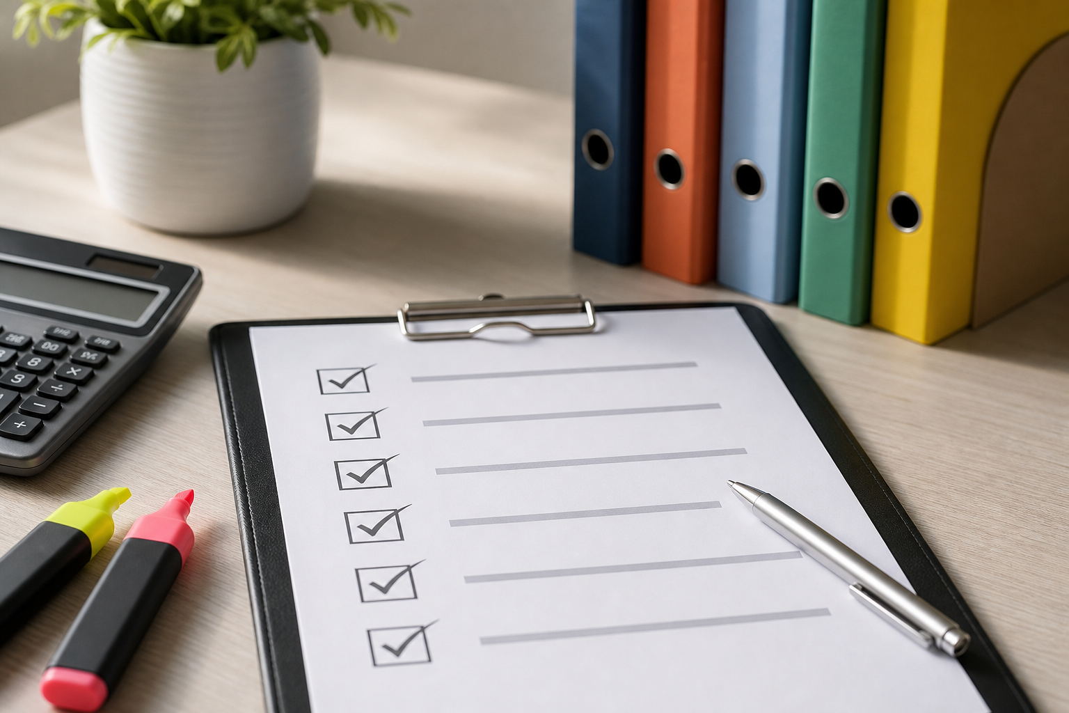 Audit linguistique international : checklist, dossiers multilingues et loupe sur un bureau moderne